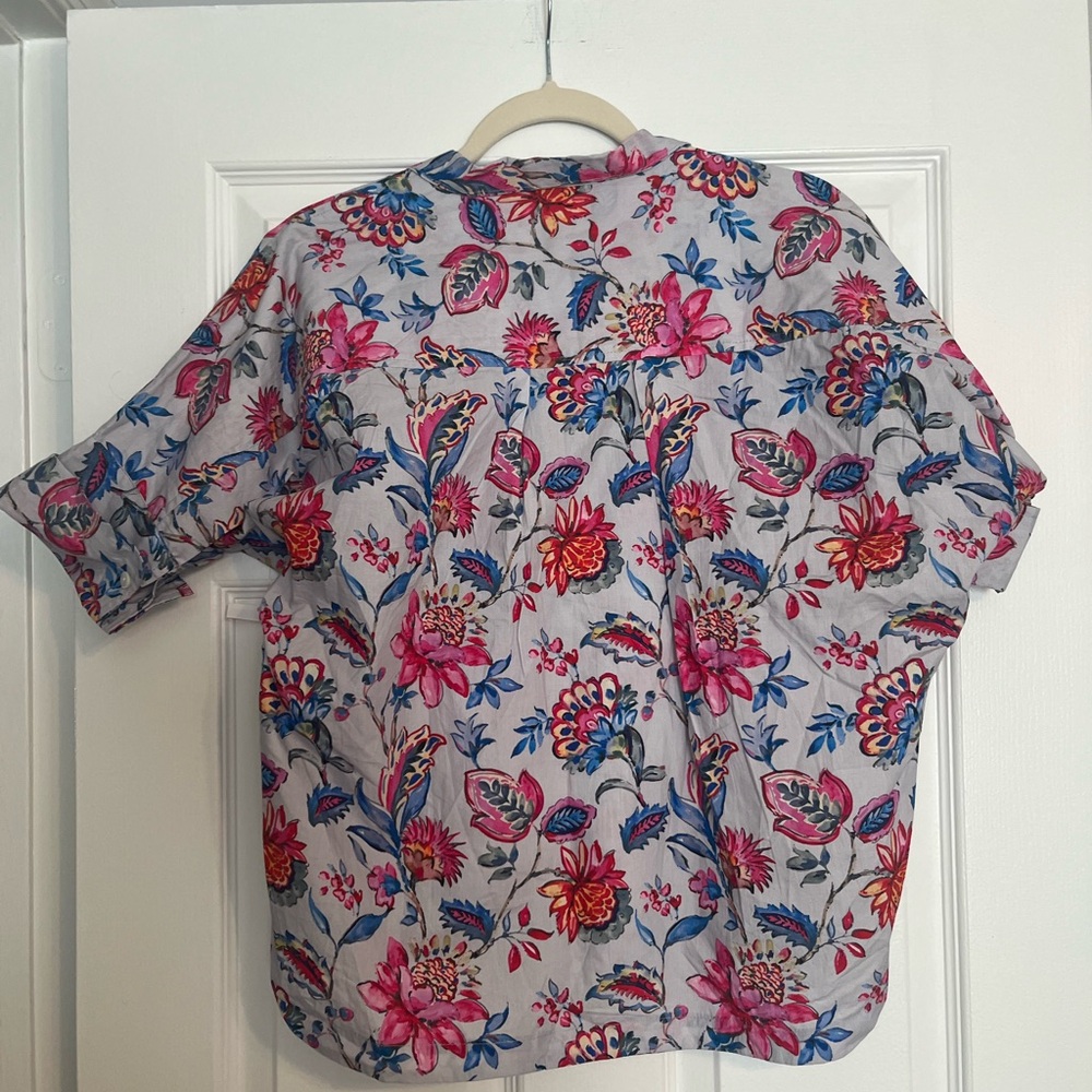 NWT Floral Short-Sleeve Blouse - Pink & Blue Floral - Picture 2 of 8